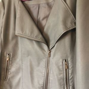 Faux leather moto jacket in grey with stretch